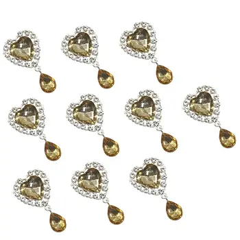 10 бр. Копчета с кристали във формата на сърце с 45 мм x 25 мм, метални кристали, украса за сватбен букет 
