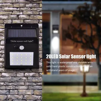 20 led соларни лампи, с датчик за движение, монтиран на стената лампа, градинска слънчева светлина, Водоустойчив уличен фенер на слънчевата енергия, градински интериор
