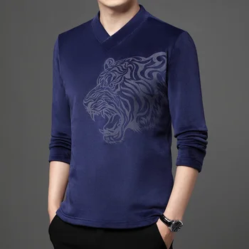 2023 Нова мода Мъжки Ежедневни поло риза с дълъг ръкав, Дишаща вълна вязаный пуловер с V-образно деколте, потник
