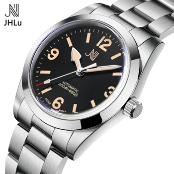 2023 Нови Мъжки Автоматично механични часовници JHLu 36 мм, с Сапфирено покритие от неръждаема стомана AR, Сребрист Водоустойчив Ретро часовници