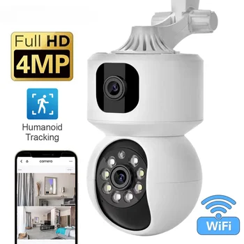 4MP WiFi HD IP Камера За помещения с Две Обективи AI Автоматично Следене на Радионяни и Радионяни за Откриване на Човек Безжична Домашна Обезопасена Камера за Видеонаблюдение