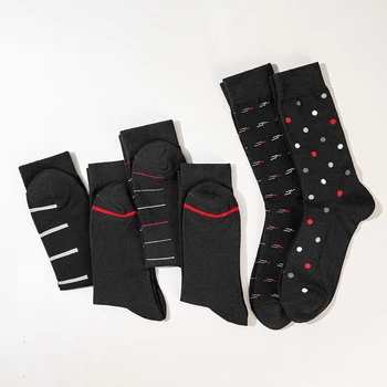 6 Двойки Висококачествени Бизнес Мъжки Чорапи, Памучни Ежедневни мека компресия Модерен дизайнерски Маркови мъжки чорапи в черен цвят, по-големи размери