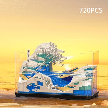 720 бр. Мини Известната Картина на Аквариум градивните елементи на Япония Голяма Вълна От Канагавы Led задно Осветен Аквариум Тухли Играчки Детски Подарък