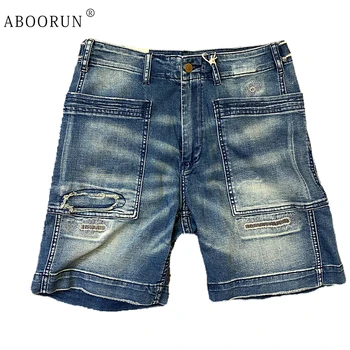 ABOORUN, мъжки дънкови къси панталони в стил Ретро, Летни дънкови шорти-карго в стил мозайка за мъже
