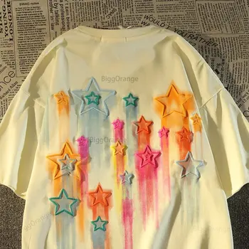Harajuku Creative Speckle Star Сладък Графики Тениски Висококачествен Памучен Тениска Оверсайз в Стил Хип-Хоп Унисекс с Къс Ръкав Най-Нови