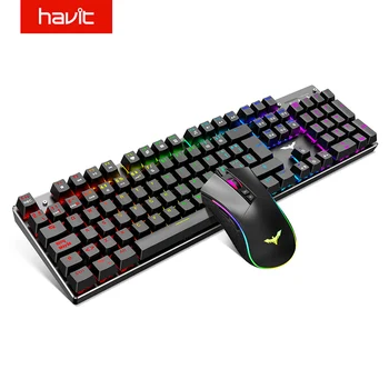 Havit Gaming Ръчна комбинирана клавиатура и мишка 4800 dpi 7 бутон на Мишката Кабелна Синия ключ 104 Клавишите на Клавиатурата с дъгова осветление