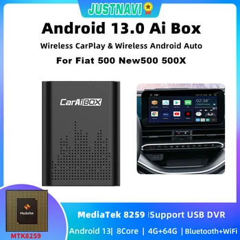 JUSTNAVI Smart AI Box Кабелна Безжичен адаптер за Кола CarPlay Android За Fiat 500 New500 500X Argo Panda Netflix Iptv YouTube