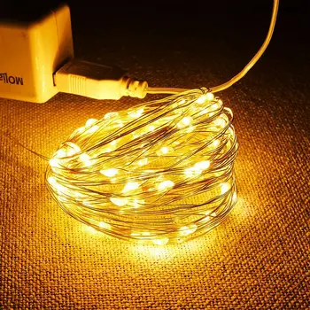 Led, USB Лампа с медна тел на 5 М, 10 М, гирлянда, с медна тел, подходяща за приказен фестивал, Коледно парти, гирлянди, осветление