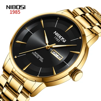 NIBOSI, Нови модни мъжки часовници, Луксозни кварцов часовник от неръждаема стомана и злато, мъжки бизнес часовници, мъжки часовници Relogio Masculino