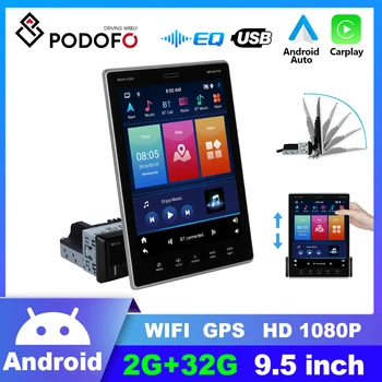Podofo Android 1 Din радио с вертикален екран, универсален автомобилен мултимедиен плейър Carplay за Volkswagen, Toyota, Nissan, Ford