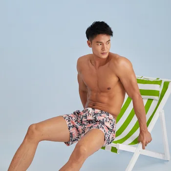SEOBEAM/ Нова мъжки летни плажни дрехи от полиестер с шарките на лилии, плажно облекло с принтом ежедневни мъжки шорти