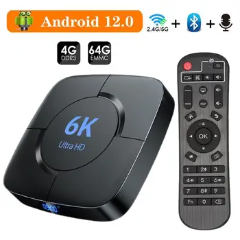 Smart Android TV Box Android 12 4 GB 32 GB 64 GB 2,4 Г/5 Ghz Wifi, Bluetooth, Android TV Box 6K HDR мултимедиен плейър 3D Видео телеприставка