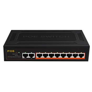 Switch POE с 10 Порта, на 100 Мб/с, Ethernet Smart Switch, 8 PoE + 2 Изгряващите канал, Офис Мрежов концентратор за домашна мрежа, Адаптер за IP-камера-Plug EU