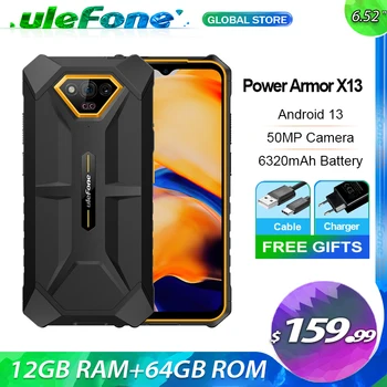Ulefone Power Armor X13,12 + Gb 64 GB, Android, 13, 6320 ма, 50 MP, 6,52 инча, 4G, NFC,GPS Global Version