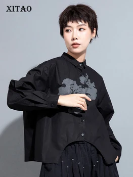 XITAO, Нерегулярная женска риза, Всекидневни Модерен топ с дълъг ръкав и яка-часова, Есенна новост 2023, универсална риза, LYD1007