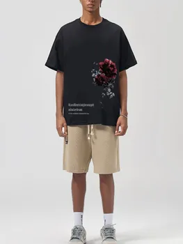 Yohji Yamamoto Година 3 2023 Лятна Тениска От Памук с червени Цветя Принтом и къси ръкави, Модни маркови тениски За Мъже и Жени