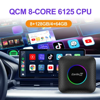 Безжична Carplay Android Auto AI TV Box, който е Съвместим с Bluetooth Smart Box QCM, 8-ядрен процесор 6125, Безжичен адаптер, Вграден GPS, Glonass