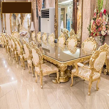 Вила на поръчка, маса за Хранене и столове от масивна дървесина, комбинация от Европейската златно фолио, Луксозен Издълбани дворец