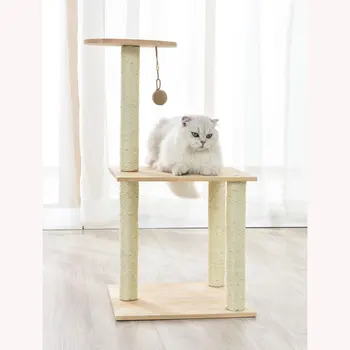 Висококачествена Дървена Когтеточка за малки котки и котенца от Котешки дърво, Прозрачно Акрилно гнездо с 2 Въртящи висят топки