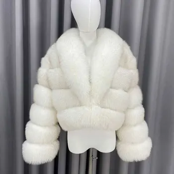 Висококачествена Кожа яке, дамски зимни топло Къс модерно палто от естествена лисьего кожа, дамски