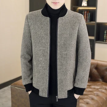 Висококачествени мъжки модни и ежедневни яке в лента от вълна и памук с дебелина (зима), ежедневни зимно яке от полиестер за мъже