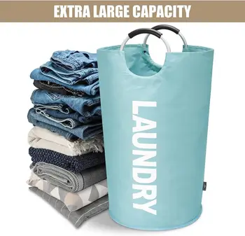Голяма кошница за дрехи с обем 90 л, Сгъваема чанта, Отделно стоящи Висока Кошница за дрехи, Складное кофа за пране