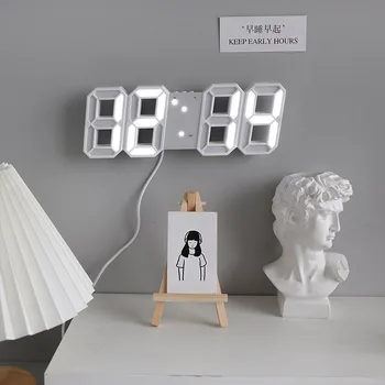 Горещи Продажба, 3D Digital alarm clock в скандинавски Стил, Творчески Интелигентна Светочувствительные led стенен електронен часовник