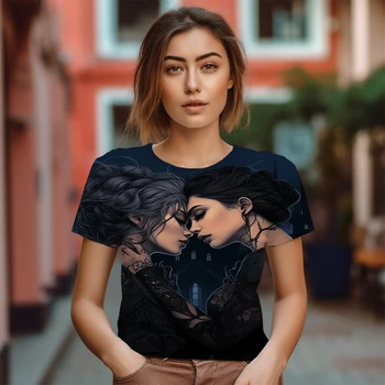 Градинска Женска тениска Оверсайз, Нова тениска с 3D портретна печат, лятна мода женска тениска с кръгло деколте