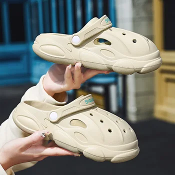 Градински обувки, Чехли, Мъжки улични мини Чехли с дебела подметка, 2023 Летни дамски Сандали с голяма дупка за главата