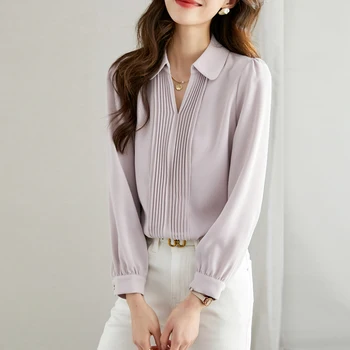 Дамска блуза от високо качество в корейски стил, шик гънки, Простота, вечерни ризи за офис, Елегантни дамски блузи, ежедневни облекла