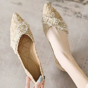 Дамски обувки с остри пръсти, есенни женски фини обувки с мека подметка, удобни ежедневни дамски обувки, модерни обувки на нисък ток