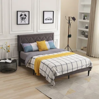 Двойно модерно легло с извити тапицерия от велур и кадифе, довършителни пирони, за вътрешната мебелировка за спални