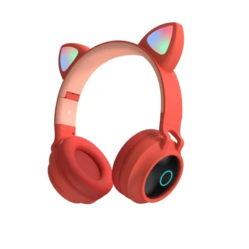 Детски Bluetooth слушалки 5,0 с кошачьими уши, сгъваеми стерео слушалки с микрофон, led подсветка и с регулатор на силата на звука, безжични слушалки