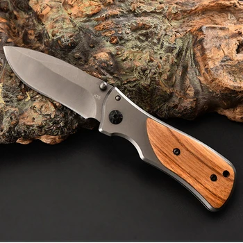 Джобен ловен нож от Дамасской стомана С острие от неръждаема стомана с дървена дръжка, Сгъваем тактически Ножове за Оцеляване в къмпинг EDC Tools