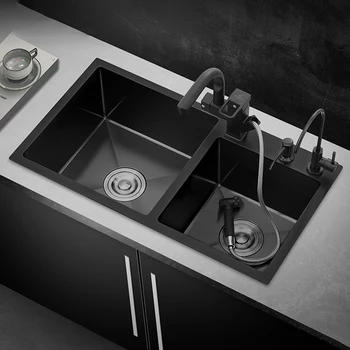 Долната Черна Кухненска мивка с Канализация борда От Неръждаема стомана С двойна чаша За измиване на Мивки Опаковка сапун Cuba Cozinha Подобрения в дома