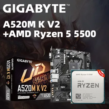 Дънна платка GIGABYTE A520M K V2 с процесор на AMD Ryzen 5 5500 R5 placa mãe kit с подкрепата на играта процесор AMD A520 DDR4 Socket AM4