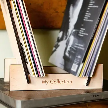 Дървен държач за плочи от винил албум за записи, трайно съхранение на грамофонни плочи, за многократна употреба плочи, дървен държач за албуми за украса на дома на работния плот