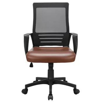 Ергономичен офис стол SMILE MART с регулируема средна облегалка, отточна тръба на шарнирна връзка окото, с лумбална опора, кафяви седалка