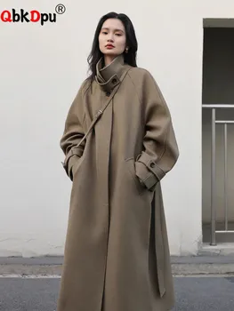 Зимна градинска дрехи, вълна палто свободна дължина в корейски стил с отложным яка, Топли дамски анораци, якета, дебели однобортное ново палто