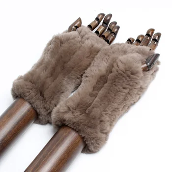 Зимни Дамски ръкавици от естествена кожа, Дамски плетени калъф за Ръкавици без пръсти от 100% естествена кожа заек Рекс, Модерни ежедневни еластични ръкавици без пръсти