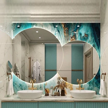 Индивидуален шкаф за баня с мивка, мивка, мивка от камък панел за баня, вградена мивка, лесен луксозен стил, модерен малък