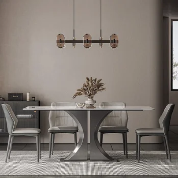 Италиански минималистичен маса от ярка плоча и комбинация от стола минималистичен модерен потребителска маса за хранене