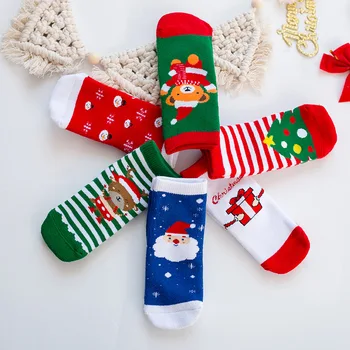 Коледни чорапи, зимни дебели хавлиени чорапи, детски нескользящие чорапи с участието на Дядо Коледа и Лосове с анимационни герои, топли чорапи за момчета и момичета
