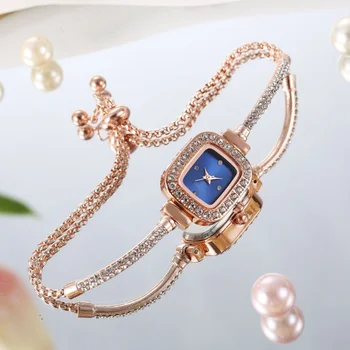 Красиви дамски часовник-гривна с кристали диаманти Моден кварцов мъжки ръчен часовник от неръждаема стомана за безплатна доставка
