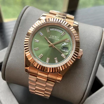 Луксозни мъжки автоматично механични часовници е от Неръждаема Стомана, с Розово Злато, Зелени ръчен часовник с диаманти 36 мм 41 мм