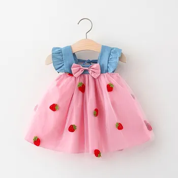 Лятна рокля 2023 година за момичета, Детски ежедневни рокли с принтом ягоди за деца, детски рокли за Първия рожден ден, дрехи за бебета