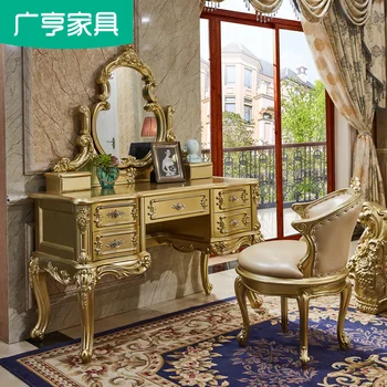 Мебели за спалня на Европейския шкаф от масивна дървесина клас лукс със златен цвят шампанско придворен скрин за вила princess table