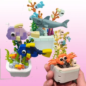 Модел на Океана Коралови Рифовой Акули, Градивни елементи, Комплект Украси за риба, на Сцената на Подводния свят, MOC Assembly Brick, Креативни детски играчки