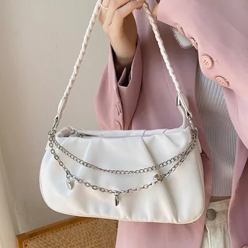 Модерна Елегантна чанта за Покупки под мишниците, Ретро Ежедневни Нагънат дамски чанти-книги, женски обикновена чанта на верига за момичета