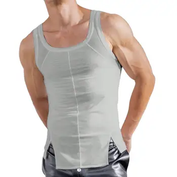 Мъжка лятна жилетка Slim Fit без ръкави, с цепка по дъното, Мъжка жилетка от прозрачна мрежа, Тънка дишаща Ежедневната мъжка спортна риза